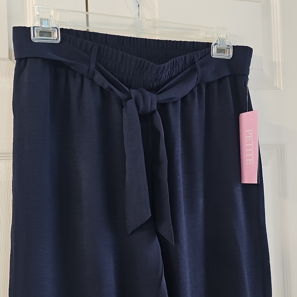 NWT New York Clothing CO Wide Leg Pull On Belted W Tie Petite Large (PL) Navy - Picture 6 of 16